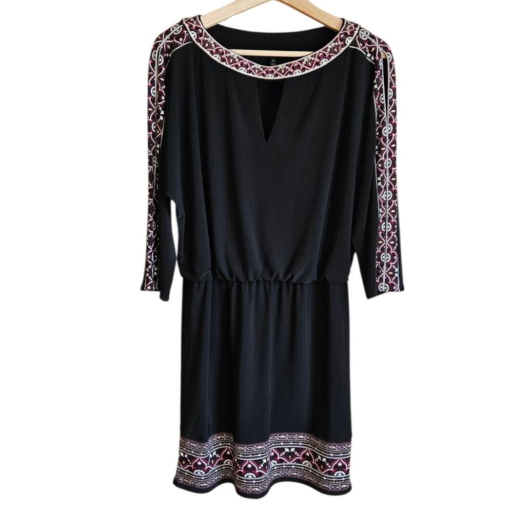 WHBM Women's Medium Black Embroidered Cold-Shoulder Blouson Keyhole Dress